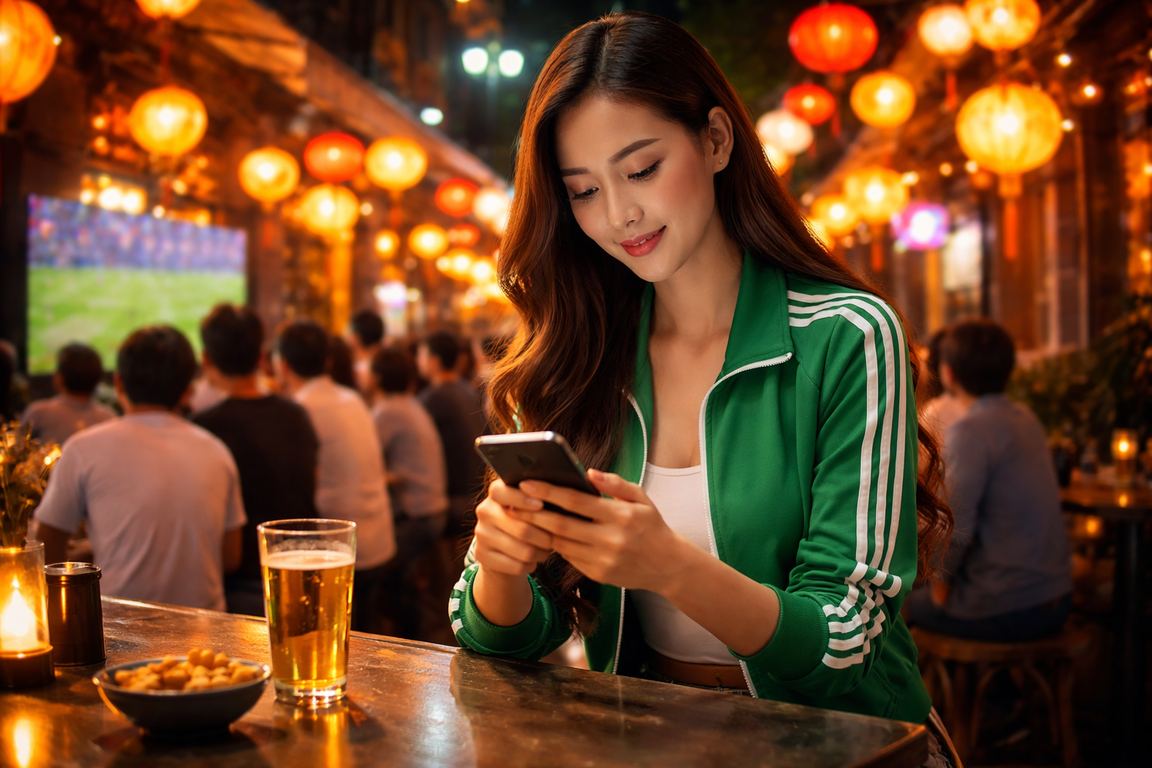Không khí cá cược bóng đá tại Hà Nội vào buổi tối với đèn lồng truyền thống